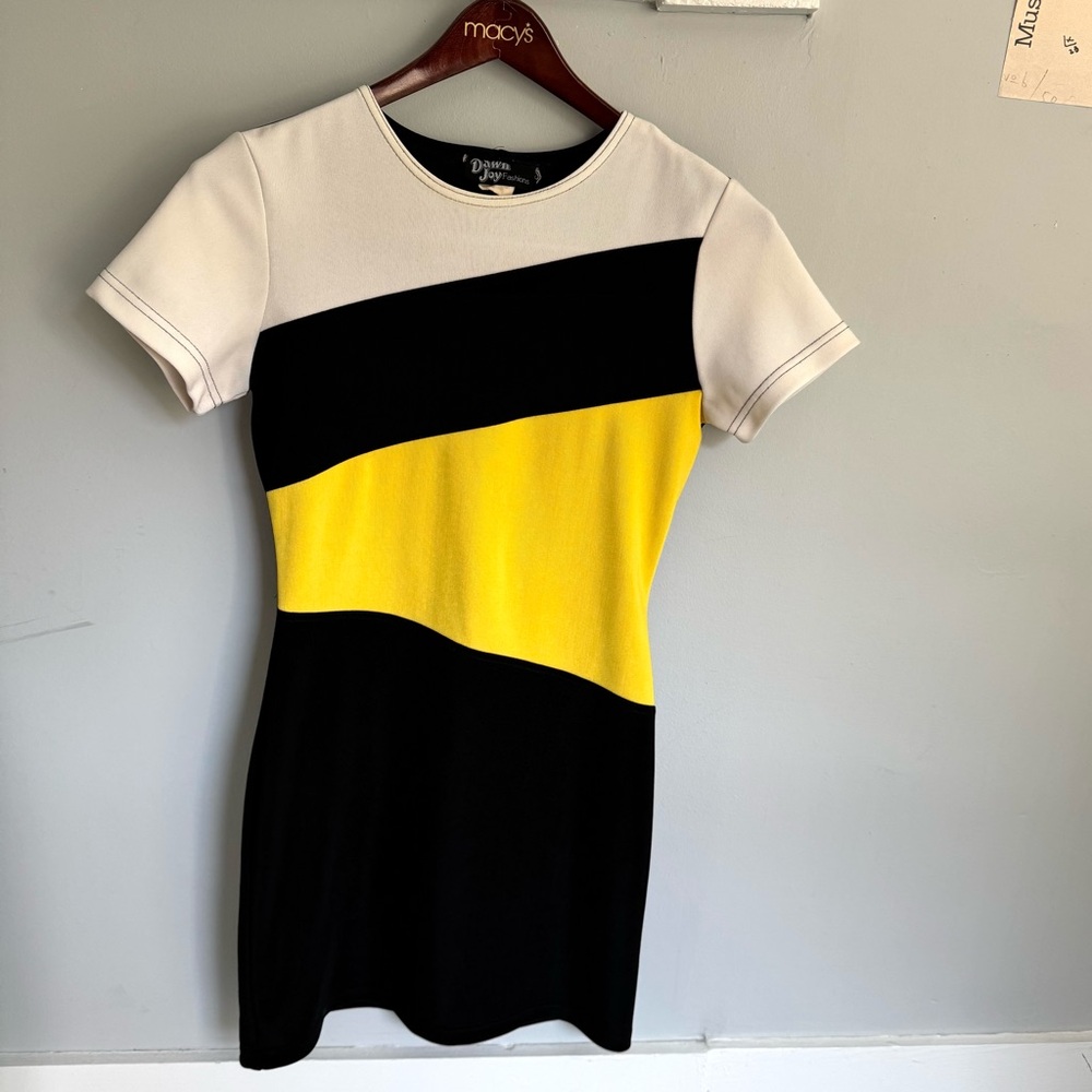 Vintage 70s Dawn Joy Fashions Mod Colorblock Short Sleeve Dress Size XS/S